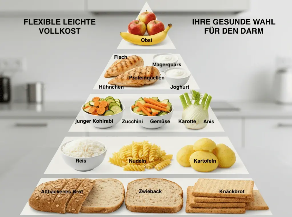 Ernährungspyramide Flexible Leichte Vollkost zur Magenschonung bei akuter Gastritis.