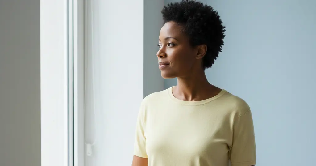 Person in ruhiger Umgebung mit nachdenklichem Ausdruck – Histaminintoleranz verstehen und einordnen.