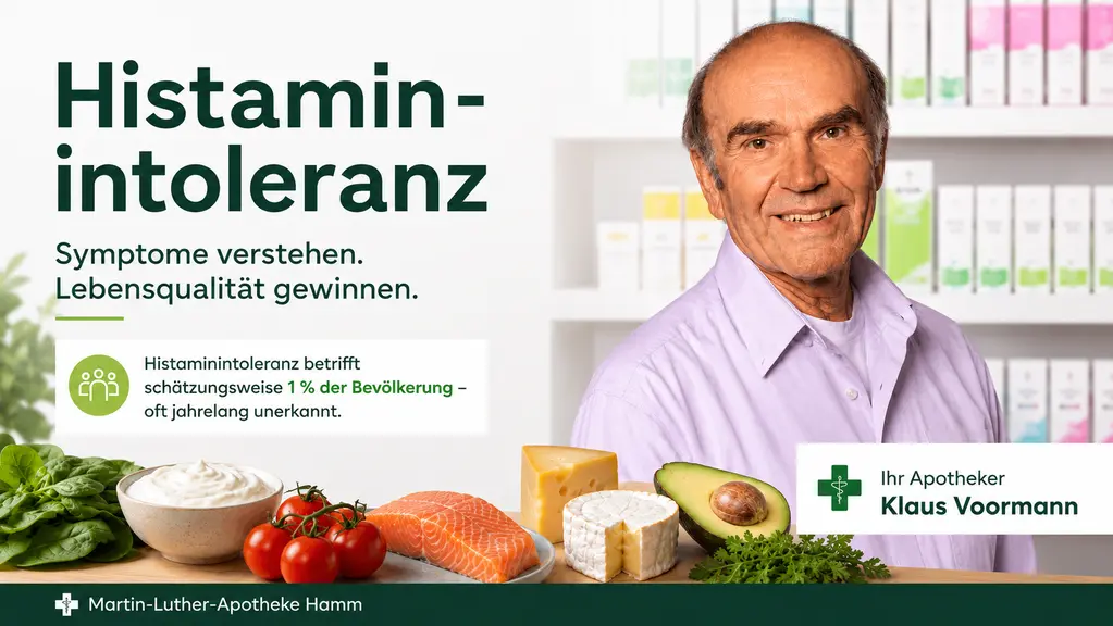 Apotheker Klaus Voormann erklärt Histaminintoleranz Symptome anhand frischer Lebensmittel